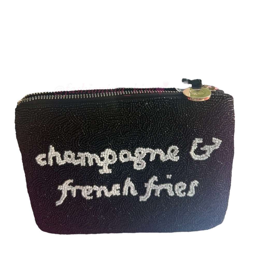 Kate spade champagne & French fries Black Beaded Clutch bag - Picture 6 of 6